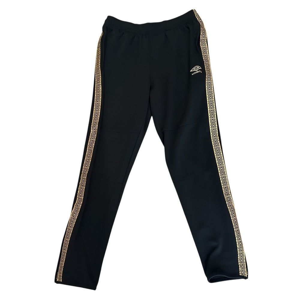 Umbro Men's Double Diamond Track Pants 2.0 Team Black and Gold Drawstring Medium
